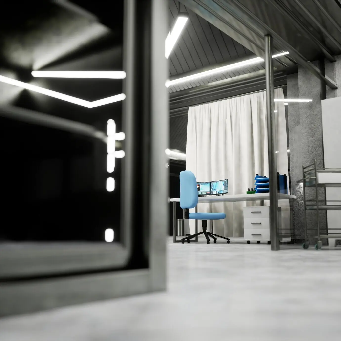 Smarte medizinische Laborarbeitsstation im Hintergrund mit digitalen Apps auf dem Computerbildschirm.